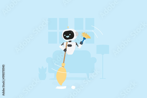 AI Automation Smart Home Cleaning Robot Managing Household Tasks and Productivity Concept