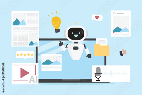 AI Content Creation with Automation, Social Media, Video, Audio and Digital Marketing Concept