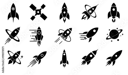 Rocket logo icon set spaceship startup vector collection