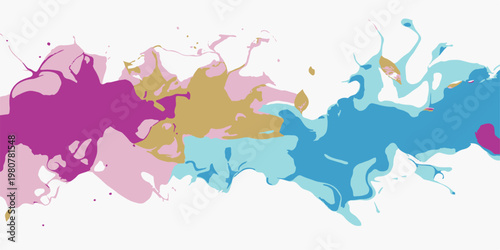 Abstract watercolor illustration of a world map featuring colorful paint and ink splashes over a 3d vector outline of Europe and Japan for a geography art design
