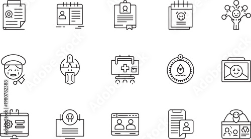Black and white of various and symbols including tools technology and household symbols wrench