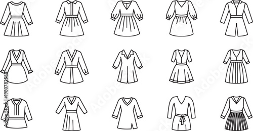 Black and white of various types of women's tops and dresses women's dresses shirt blouse