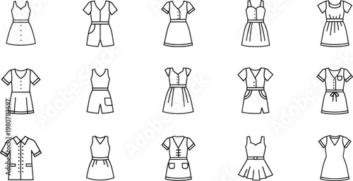 Black and white of various women fashion dresses and tops clothing