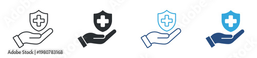 Healthcare Protection Icon Set, Medical Insurance and Safety Concept, Health Care Icons, Vector Illustration