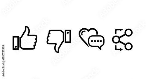 Thumbs up like icon with speech bubbles, agree feedback, and social media reaction symbols for user engagement