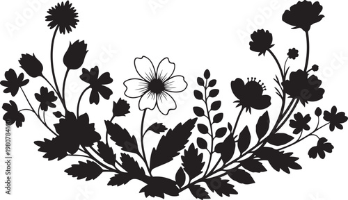 Black floral arrangement with one outlined flower flowers