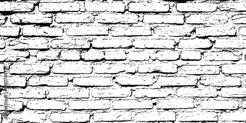 A detailed high contrast black and white sketch showing a repeating brick wall texture pattern.