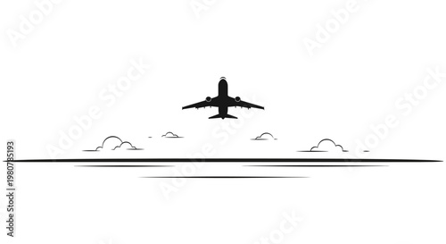 Airplane flying through the sky high.