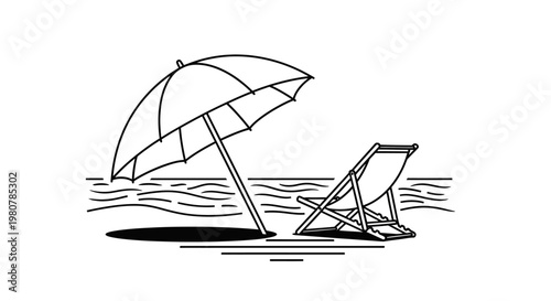 Beach chair with umbrella illustration.
