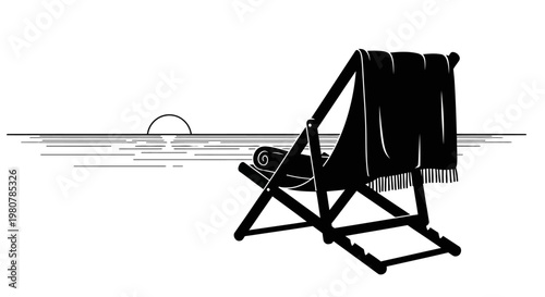 Beach chair with towel on it.