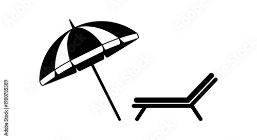 Beach lounge chair with umbrella.