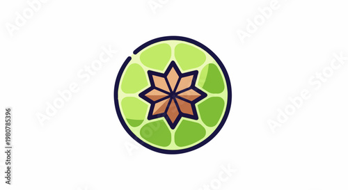 A graphic of a lime slice with a starburst pattern in the center