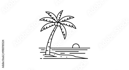 Black and white palm tree illustration.