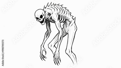 Creepy skeletal monster creature illustration in a dark fantasy style.