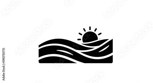 Black and white wave sun icon.