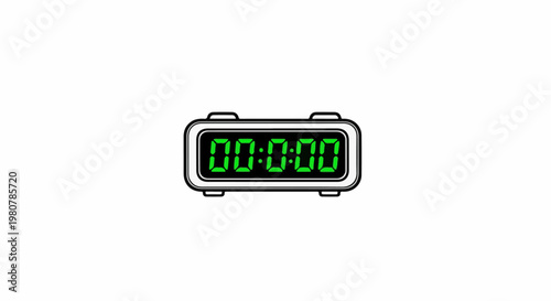 A digital clock displays zero time on a white background