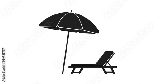 Black beach chair and umbrella set.