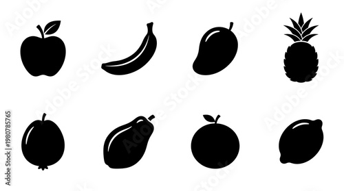 Silhouette of various fruits icons.