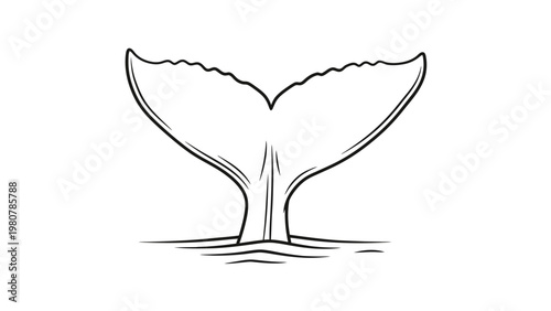 Whale tail fin emerges from the water in a simple line drawing.