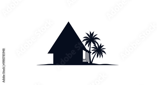 Black house with palm trees.