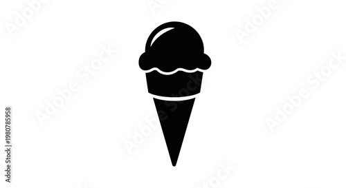 Black Ice Cream Cone Dessert Symbol.