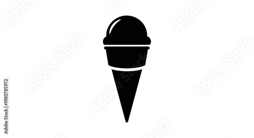 Black Ice Cream Cone Dessert Icon.