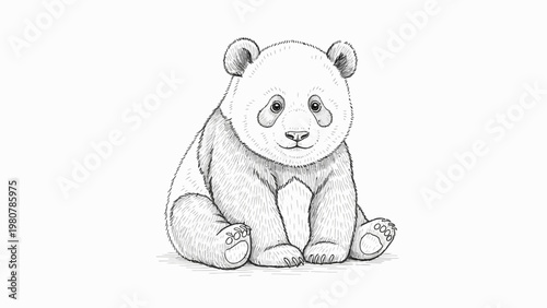 Cute Baby Panda Character Line Art Illustration Isolated