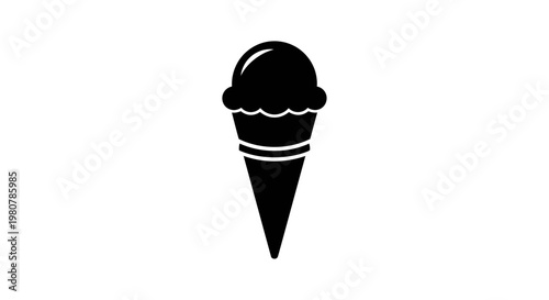 Black Ice Cream Cone Dessert Symbol.