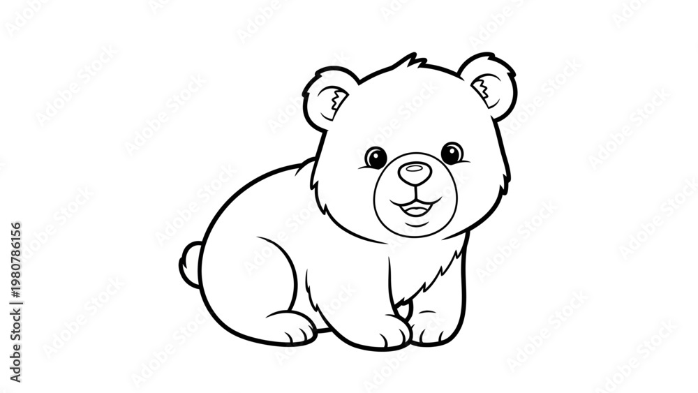 Fototapeta premium Adorable cartoon baby bear cub sitting and smiling.