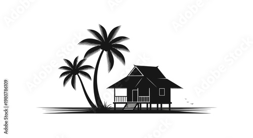 Black silhouette of a beach hut.