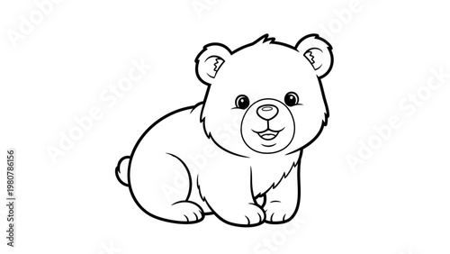 Adorable cartoon baby bear cub sitting and smiling.