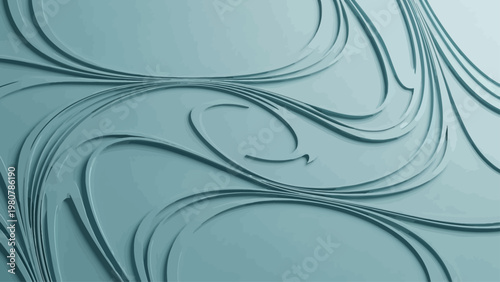 Abstract teal background with swirling curved lines.