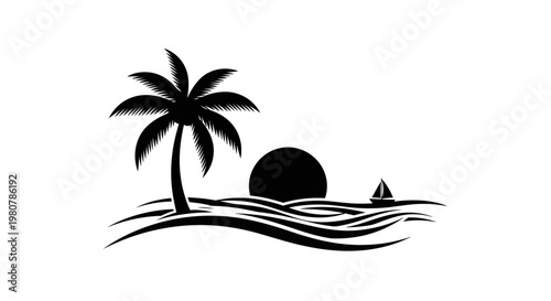 Black silhouette of a palm tree.