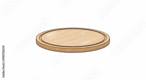 A light brown wooden round serving tray with a grooved edge