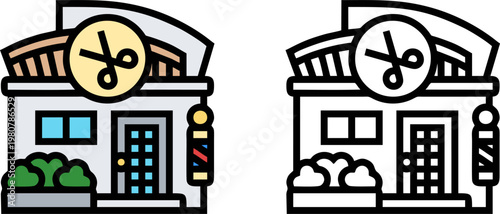 Pet Grooming Salon Building with Scissors Sign Icon