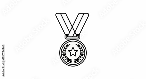 A line art illustration of a star medal with a laurel wreath and ribbon