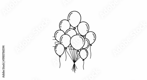 A cluster of whimsical balloons tied together, drawn in a simple black outline style