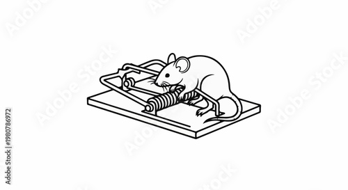 A drawing of a mouse sniffing a spring-loaded trap