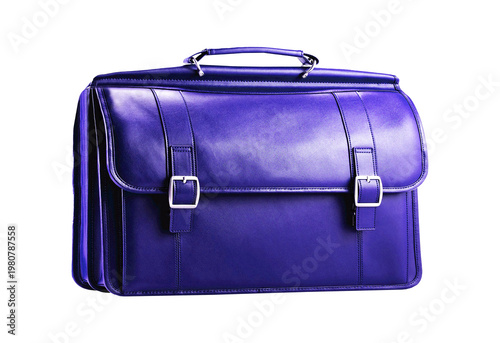 Elegant purple leather briefcase with sturdy handles and clasps isolated on transparent background