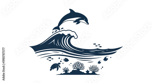 Dolphin jumping out of wave.