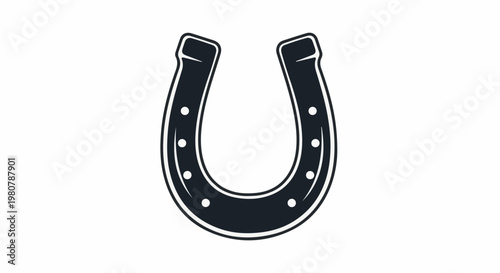 A dark U-shaped metal object with small circles along its edge on a white background