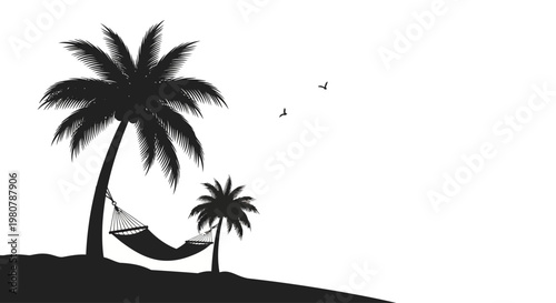 Hammock Between Two Palm Trees Silhouette.