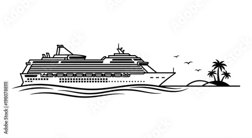 Large Cruise Ship Sailing Ocean Water.