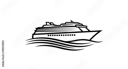 Large Cruise Ship Sailing Ocean Waves.
