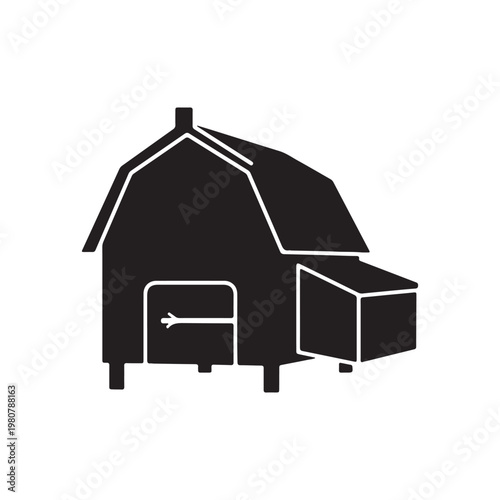 Chicken coop silhouette icon vector flat design.