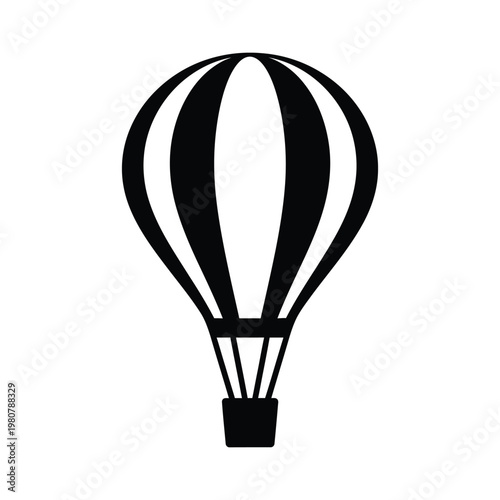 Hot air balloon flying for travel and adventure black silhouette icon