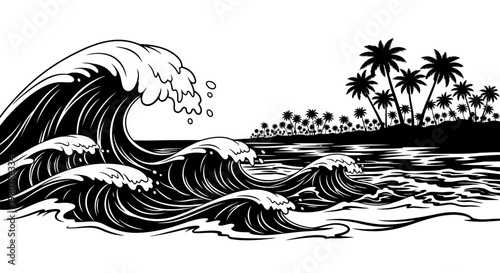 Large Ocean Wave Crashing Water.