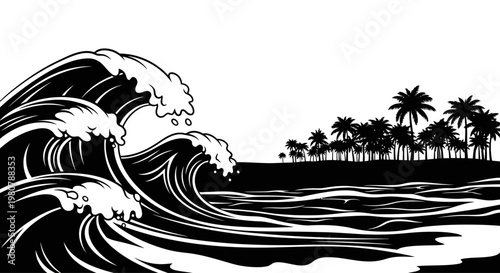 Large Ocean Wave Crashing Water.