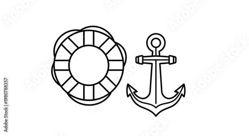 Life preserver and anchor nautical symbols.