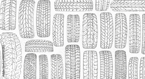 A collection of various tire tread patterns